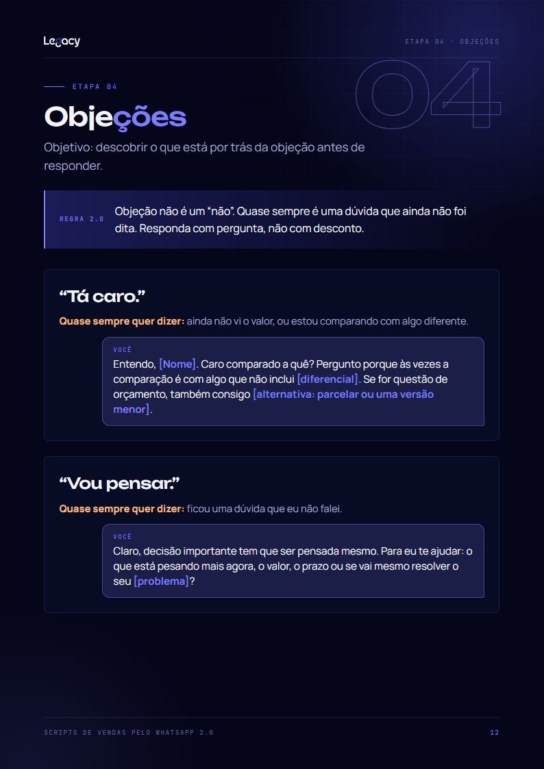 Página de objeções do e-book